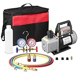 Vakuumpumpe Klimaanlage Set 3 CFM 1/4 HP Vakuumpumpe mit Manometer Schläuchen für R12 R22 R502 R134A R404 R407 R452A Vakuum-Pumpen-Kit für Auto-Klimaanlage, Lebensmittelverarbeitung, Gewerbliche Kälte