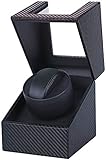 Automatische Uhrenbeweger Box,luxuriöser Single Uhrenbeweger,Uhrengehäuse mit leisem Mabuchi Motor,Batteriebetrieb oder Netzteil PU Leder (Faser aus Kohlenstoff-DGW)