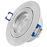 LED Bad Decken Einbauspots IP44, flach, Edelstahl geb., 5W, Warmweiß (3000K), 230V, austauschbares LED-Modul, Schutzglas, rostfrei, für Feuchträume, Dusche, Küche. Innen/Außen – Neptun Rund