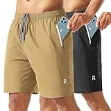 Riskrole Herren-Shorts, 2er-Pack, 17,8 cm Schrittlänge, leicht, schnell trocknend, Lauf-Shorts, Wandern, Fitnessstudio, Basketball-Shorts, Khaki+schwarz, Mittel