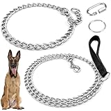 GZLCEU 1 STK Kettenhalsband Hund, 65cm Hundehalsband Kette mit 1 STK 128cm Hundekette Leine für Meisten Hunde Geeignet, Training und Spaziergänge(Edelstahl)