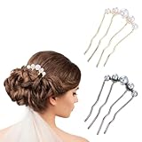 2 Stück Haarkamm zum Stecken Steckkamm Haare French Hair Comb Steckkamm mit Perlen Seitlicher Haarkamm French Pin U Form Haarnadeln für Frauen Mädchen Braut Haarschmuck
