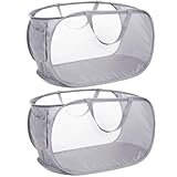Langlebiger, faltbarer Wäschekorb, Netzstoff, Pop-Up-Wäschekorb mit Seitentasche, faltbarer Wäschekorb mit verstärkten Tragegriffen für Wäsche, Badezimmer, Kinderzimmer, Wohnheim oder Reisen, 2 Stück