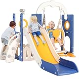 Schaukel Rutsche, 5-in-1 Kinderrutsche mit Schaukel, Klettergerüst, Teleskop, Aufbewahrung, Indoor und Outdoor Freistehende Rutsche, Spielplatz für Kleinkinder, Schaukel Set, für Max 60KG ab 1-6 Jahre