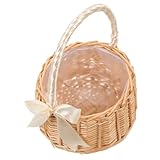 TOYANDONA Handgefertigter Rattan Blumenkorb mit Kunststofffutter Tragbarer Blumenkorb für Hochzeit Vielseitiger Flechtkorb mit Flachem Boden als Dekoration und Aufbewahrungskorb