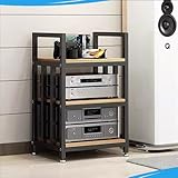 Plattenspielerständer, 3-stöckig, Audio-Regal, verstellbarer Medien-Aufbewahrungsschrank für TV, Videospielkonsole, Eckregal, Schwarz und Walnuss (50 x 40 x 70 cm)