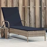 Sonnenliege mit Rollen und Kissen Grau Poly Rattan, Gartenliegestuhl Strandliege Relaxliege für Strand Garten Terrasse Camping368315