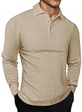 Elegancity Herren Poloshirts Langarm Polo Shirts Gestrickt T-Shirt Einfarbig Tops Casual Golf Sports Langarmshirts Herbst Frühling Khaki XL