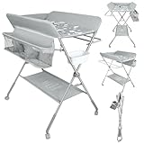 homewell Wickeltisch, faltbar, mit Rollen, faltbar, 4 Ebenen, höhenverstellbar, tragbarer Wickeltisch mit Ablagen, für Becken, für Neugeborene, 0-12 Monate (Hellgrau)