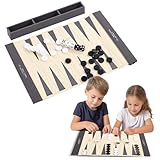 YANGUN Backgammon Spiel Set, 2 Spieler Reisespiel zum Aufrollen, Backgammon Brettspiel, inkl. Zubehör, Schwarz Und Weiß, Spielfeld BxT: 36 x 25 cm, Lederoptik, Tragbar Aufrollbar Brettspiel