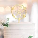 Buchstabe R Monogramm Tortenaufsatz Gold Blumenkranz Personalisiert Beliebige Buchstaben Für Hochzeitstag Party Kuchen Dekorationen Kuchen Topper Hochzeit Verlobung Jahrestag Muttertag Geschenke Gold
