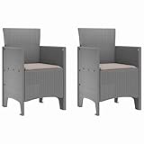 Makastle Gartenstuhl mit Rattanoptik 2er Set, Balkonstühle mit Taupe Kissen und Hohe Rückenlehne für Terrasse Hinterhof, Hellgrau 53 x 49 x 85 cm PP