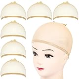 FANDAMEI Haarnetz für Perücken, 6 Stück Perückenkappe Set Nylon Wig Cap Perücke Kappen Perückennetz Unterziehhaube Dehnbare Elastische Atmungsaktive Beige