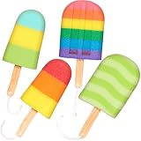 BRUBAKER 4er Set Badeschwamm Duschschwamm - Eis am Stiel - Seifschwamm für Kinder und Erwachsene - Hygienisch & Langlebig - Badeknäuel zum Einseifen - Waschschwamm inkl. Geschenkbox - Bunt