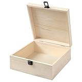 Winter Shore Aufbewahrungsbox Holz Unbehandelt mit Klappdeckel - Deko Holzbox mit Deckel & Frontverschluss für Zubehör, Souvenirs - Lackierbares, Naturbelassenes Kiefernholz - 23 x 23 x 10cm