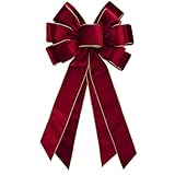 Große Weihnachtsschleife für Kranz, Vintage-Stil, dunkelrote Kranzschleife für Haustür, goldene Kanten, roter Samt, Baumspitze, Ornament, dekorative Schleife für Weihnachten, Zuhause, Outdoor,