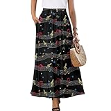 Biyejit Sommerröcke für Damen mit Tasche, hohe Taille, A-Linie, Swing-Kleid, einfach zu tragen, S-2XL, Musiknote, XL