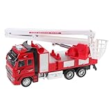 GLSTOY Modell mit Ausziehleiter Pull Back Feuerwehrwagen für Realistische Nachbildung Bunte Einsatzfahrzeug für Jungen und Mädchen