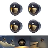 FWoche Wandeinbauleuchte mit Bewegungsmelder 3000K 4pcs, 1.5W rund Wandleuchte IP65 65mm(Nicht die Standardgröße 60mm) Flurlampe aussen Treppenlicht Sensor mit Dose Aluminium, 230V, schwarz