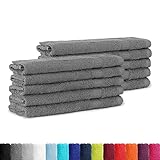 BaSaTex - 10er Pack Handtuch Set für Gäste - Frottee-Handtücher mit Aufhängeschlaufe aus weicher Baumwolle in 30x50cm - Waschtücher für Gäste Öko-Tex Standard 100 Zertifiziert - Anthrazit