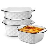 4er Set Keramik Auflaufform 400ML,Quadratische Backformen,Mini Auflaufformen 14.5 x 11.5 x 5.5cm,Keramik Backformen mit Griffen,für Heißluftfritteuse, Backofen, Mikrowellenherd (Rautenmuster)