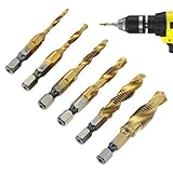 Schrauben Aufbohrer,6 Teilig Kombi Gewindebohrer Bit Satz,1/4'' HSS M3-M10 Schraube Sechskantschaft,gewindebohrer set,Senker Werkzeuge Bohrer Bit Set Maschinengewindebohrer Drill