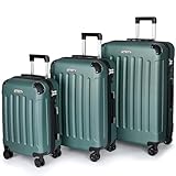 TANTOMI Koffer Set 3-Teilig Hartschale | Leicht ABS-Reisekoffer Set mit 360°-Spinner-Rollen, Gepäck-Sets mit 3 Stelige-Zahlenschloss & Teleskopgriff | Luggage Set (M/L/XL, Helles Dunkelgrün)