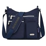 DIRRONA Damen Umhängetasche Casual Groß Kapazität Schultertasche Wasserdicht Damen Reise Arbeit Lässig Täglich Nylon Handtasche Multi Tasche Damen Messenger Bag Blau A 30 x 12 x 28 cm