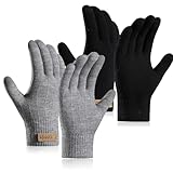 AYPOW 2Paar Frauen Winter Strickhandschuhe, Handschuhe Damen Winter Warme Touchscreen Winterhandschuhe, Elastische Manschette Winter Texting Handschuhe - Geschenke für Damen