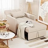 YODOLLA Einzel-Sofa-Bett, Stuhl, 3-in-1-Stuhl, Einzel-Sofabett für kleine Zimmer, ausziehbarer Verstellbarer Einzelsessel mit Seitentasche, Beige