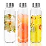 Viceda Glasflaschen mit Deckel, luftdichte Glasflaschen mit auslaufsicheren Deckeln, wiederverwendbare Glas-Trinkflaschen, klare Glasflaschen für Wasser, Milch, Saft und Smoothies, 3 Stück