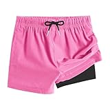 XINYUNZU Jungen Badehose 2 in 1 Shorts Badeshorts Schnelltrocknend Boardshorts Leichte Schwimmhose Kurz Bademode Strand Shorts Sommer Schwimmbekleidung für Kinder und Teenager Pink 12 Jahre