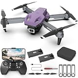 Wipkviey T28 FPV Drohne mit Kamera, Faltbare-Quadcopter für Anfänger, RC-Drohnen mit 3D-Flips/Höhenhaltung/Gesten-Selfie/Wegpunktflug für Erwachsene Kinder（Lila）