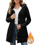 Vancavoo Sweatjacke Damen Lang Fleecejacke Gefüttert Winterjacke Winter Jacke Mantel Warm Plüschjacke Kapuzenpullover Sweatshirt Kapuzenjacke Outwear mit Kapuze,Schwarz,S