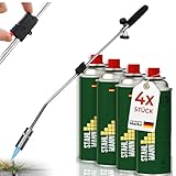 STAHLMANN®Unkrautvernichter inkl. Gaskartuschen - stabiler Unkrautbrenner mit Piezozündung stufenlos regulierbar – Unkrautentferner Gerät mit ergonomischen Griff (4 Kartuschen)