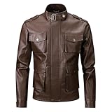 FASLOLSDP Motorradjacke Herren Winter Stehkragen Kunst Lederjacke Reißverschluss Bikerjacke Langarm Jacke Mantel Sommer Freizeitjacke Bomberjacke für Fahrrad, Trekking und Alltag