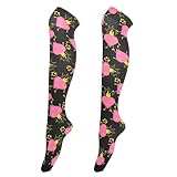 aidingzhi Damensocken, schwarz, niedliche Cartoon-Herzen, rutschfest, lange Strümpfe für Damen, für Büro, Damen, Overknee-Socken, für Bühnenauftritte, Schwarze süße Cartoon-Herzen, Einheitsgröße