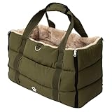 Wanderpfote Hundetragetasche – Hundetasche & Tragetasche Hund, Hunde Tragetasche bis 10kg, leichte Transporttasche Hund als Bequeme Umhängetasche für Reisen (Oliv, L)