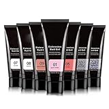 Pongnas Nagelverlängerungs-Gel-Set mit 7 Farben, Je 15 Ml, UV/LED-Nagellampe, Basis- und Decklack, Nagelkunst-Pinsel, Nagelfeile-, 100 Formen, Gleitlösung für die Reparatur Natürlicher (04)