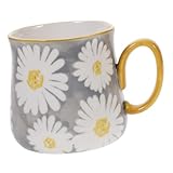 ROMISBABA Große Keramik tasse mit Henkel Handbemalt Frühstücksbecher aus Robustem Porzellan für Kaffee Tee und Wasser Spülmaschinenfest Mikrowellengeeignet Stilvoll mit Blumenmotiv