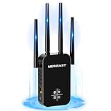 NEWFAST WLAN Amplifier,1200 Mbit/s Dual Band WiFi Repeater with WPS,4x Swivelling Antennes,WiFi Booster of Multiple Function,WiFi Extender Compatible with All WLAN Devices,Internet Repeater,Easy Setup