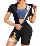 KUMAYES Damen Saunaanzüge Neopren Ganzkörper Jumpsuit Taillentrainer Bauchweg Schwitzeffekt Thermo Sweat Schweiß Sauna Schwitzanzug (Schwarz, XL)