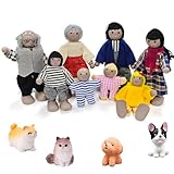 Ruikdly Puppenhaus Puppen - 13 Stück Holz Familie Set mit Katze und Hund, Figuren Biegepuppen Puppenhaus Puppenfamilie Set für Zubehör Spiel Geschenk