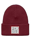 tshirtladen Beanie FCK RDLR Anti Radler Statement Bordeaux mit Stickpatch aus Polyacryl-Strick doppellagig elastisch Unisex Kopfbedeckung für Alltag Freizeit Winter