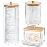 YTUGIL 3er Set Wattepadspender, Wattestäbchen-Box – Praktische Aufbewahrungslösungen für Wattepads und Wattestäbchen im Bad. Mit Bamboo-Deckel, platzsparend und staubgeschützt