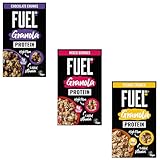 FUEL10K Granola Mix Paket – 3 Sorten à 400g (Chocolate Chunks, Mixed Berries & Peanut Crunch) – Protein-Müsli vegan, ballaststoffreich & mit 5 Vitaminen – Gesundes Frühstück & Snack-Variante