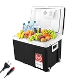 TZS First Austria elektrische Kühlbox 45 Liter | 12 Volt & 230 Volt Anschluss | mobiler Minikühlschrank mit Rollen | für Camping, Festivals, Reisen | mit Warmhaltefunktion | schwarz