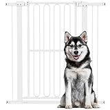 PawHut Türschutzgitter Hund, 76-104 cm Absperrgitter ohne Bohren, Treppengitter aus Stahl, Treppenschutzgitter, Schutzgitter, Sicherheitsgitter für Treppen, Tür, Flur, Weiß