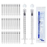 30 Stück Kolostrum Spritze, 1ml Spritzen mit Kappen, Ohne Nadel Syringe, Kunststoff Dosierspritze für Nachfüllen und Messen von Flüssigkeiten, Labors, Haustierfütterung (Weiß)