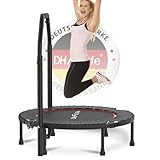 DH FitLife Fitness Indoor Trampolin klappbar ohne Installation | Ø102cm 40 Zoll Mini Trampoline | Tragfähigkeit 150 KG | 4 verstellbare Handgriffstufen | Stabiler und leiser für Kinder u. Erwachsene